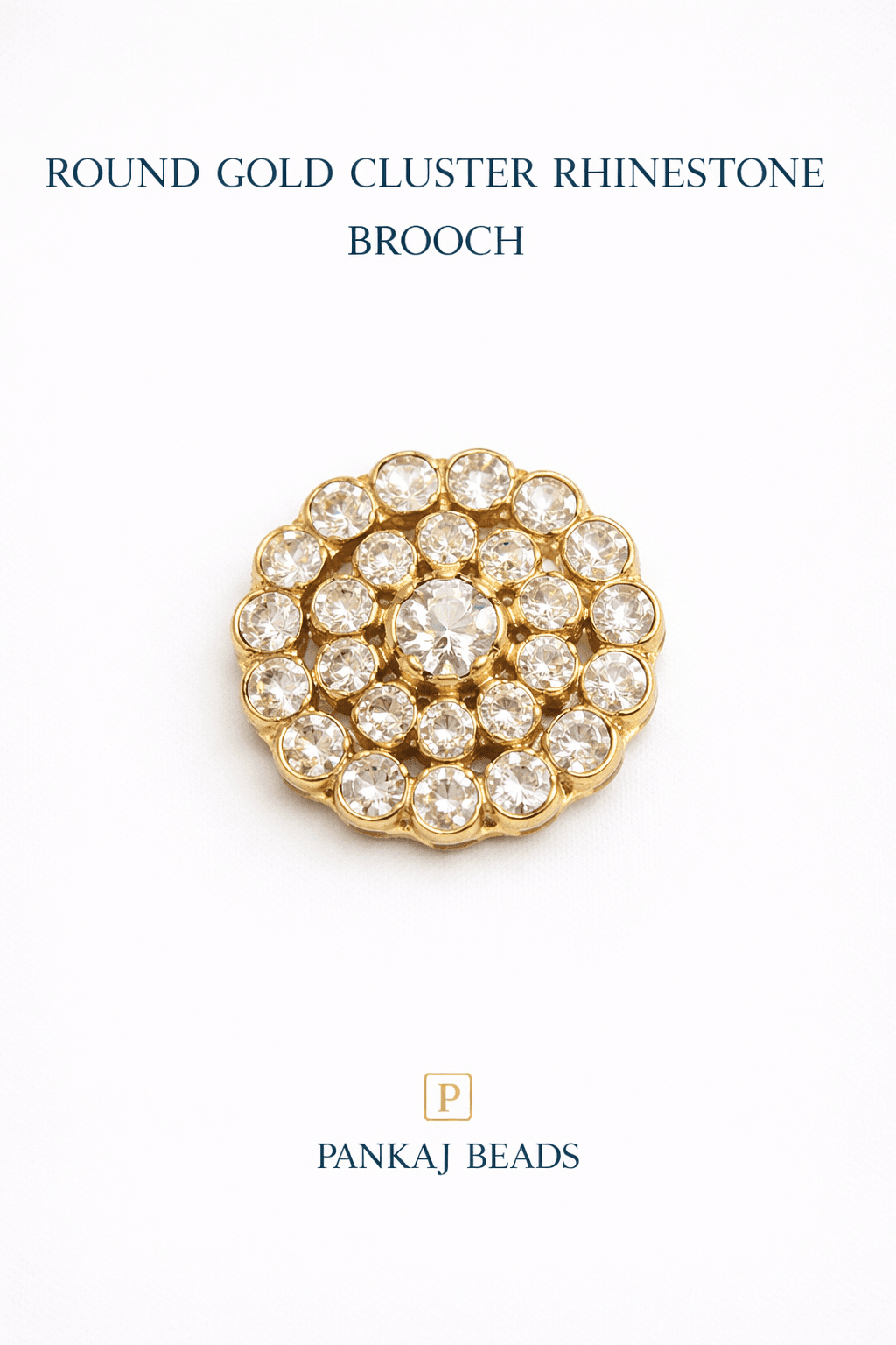 Round Gold Cluster Rhinestone Brooch