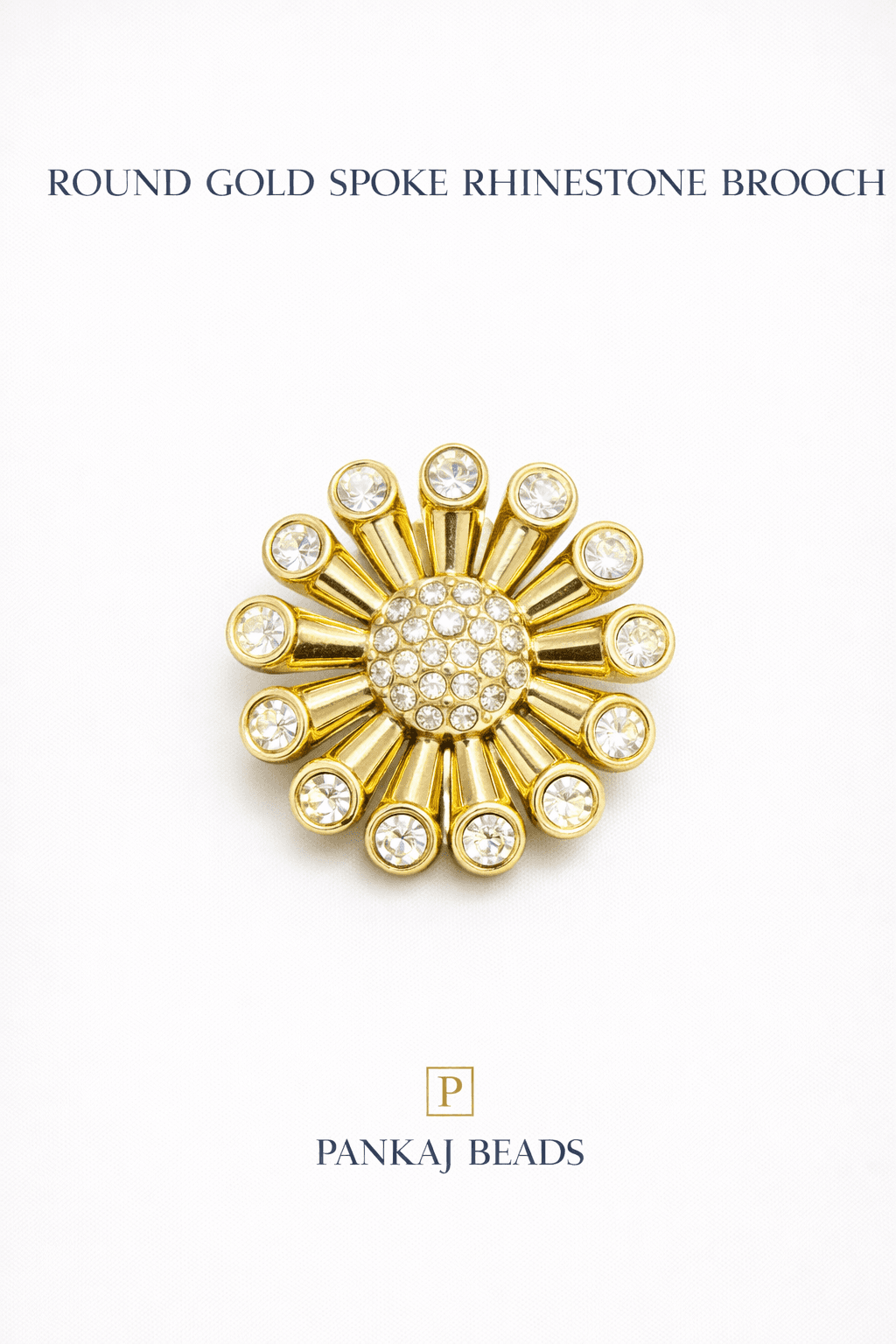 Round Gold Spoke Rhinestone Brooch