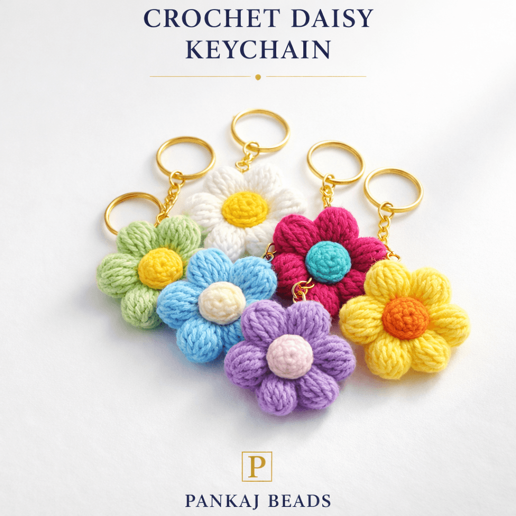 Crochet Colourful Daisy Keychain