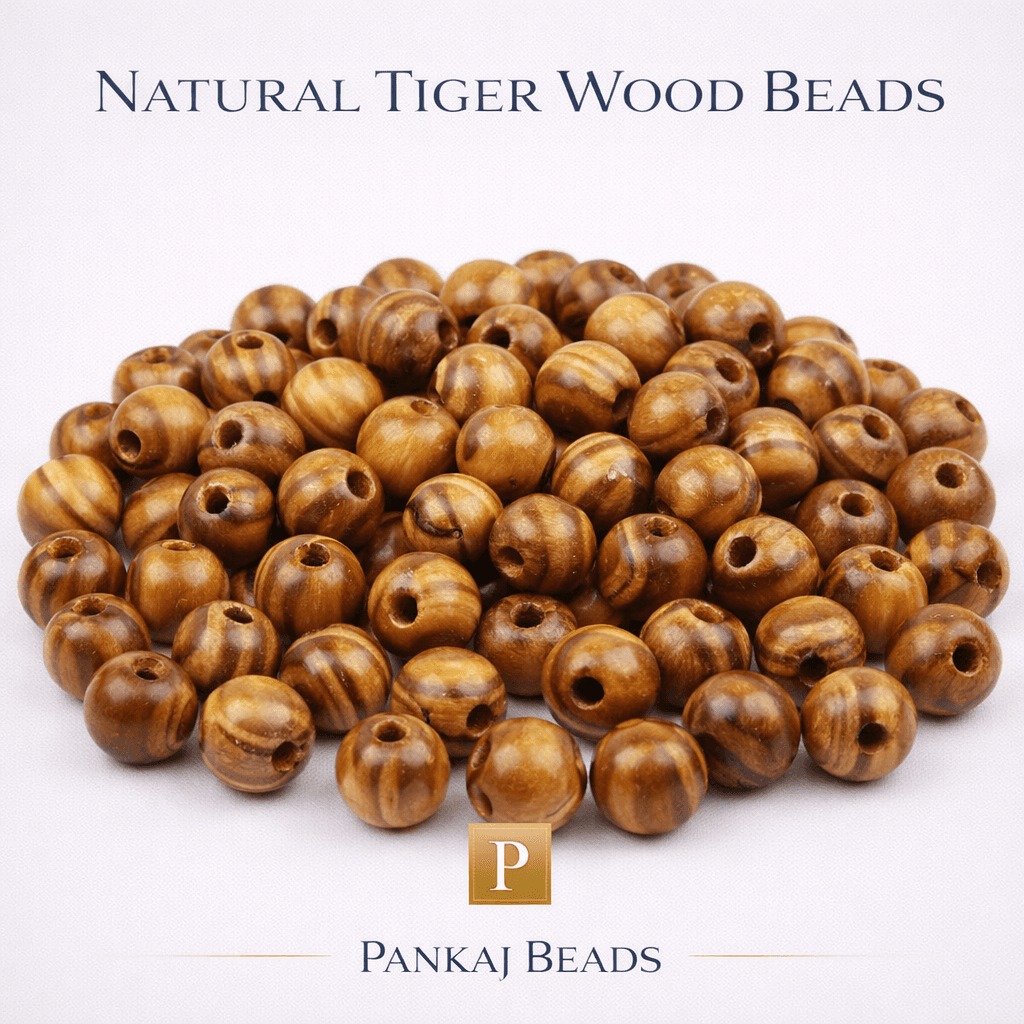 10mm Round Wooden Tiger Strip Beads